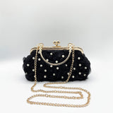 Lace Floral Clutch Bag with Pearl in Black