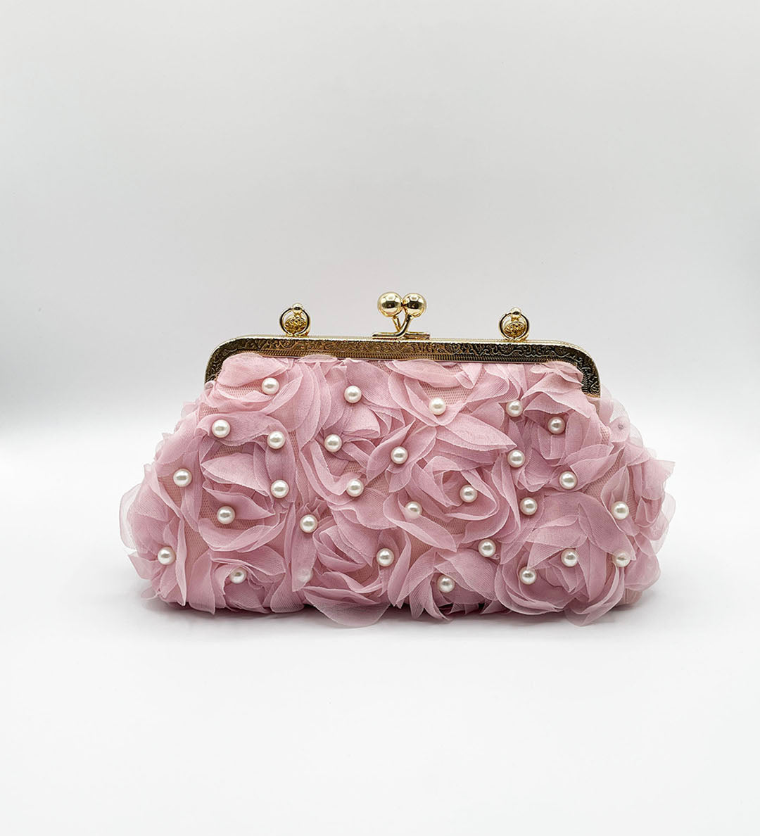 Lace Floral Clutch Bag with Pearl in Pink