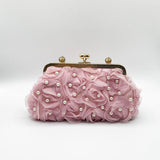 Lace Floral Clutch Bag with Pearl in Pink