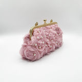 Lace Floral Clutch Bag with Pearl in Pink