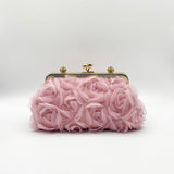 Lace Floral Clutch Bag with Pearl in Pink