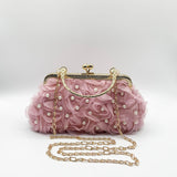 Lace Floral Clutch Bag with Pearl in Pink