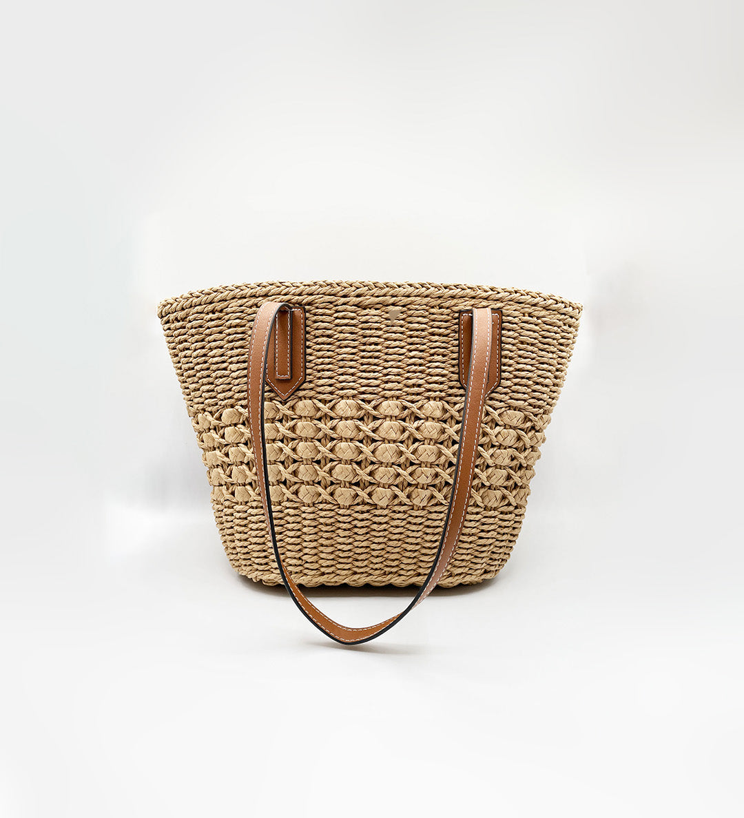 Single Shoulder Striped Straw Bag in Beige