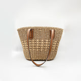 Single Shoulder Striped Straw Bag in Beige