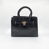 Crocodile-Print Handbag in Black