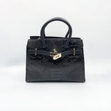 Crocodile-Print Handbag in Black