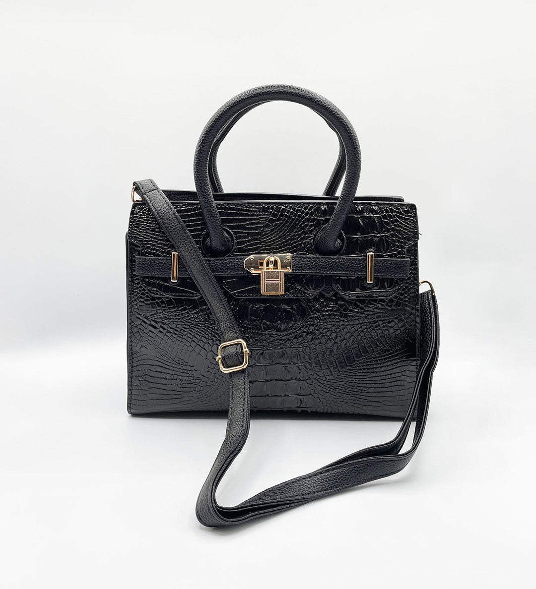 Crocodile-Print Handbag in Black