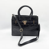 Crocodile-Print Handbag in Black