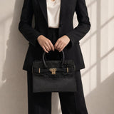 Crocodile-Print Handbag in Black