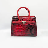 Crocodile-Print Handbag in Dark Red