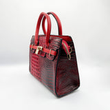 Crocodile-Print Handbag in Dark Red