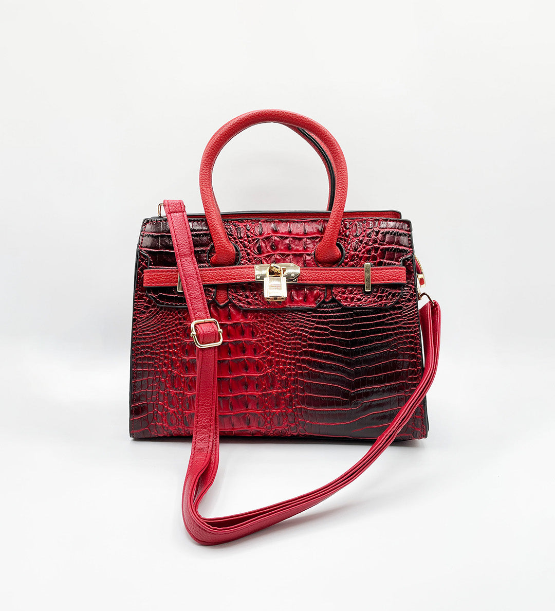 Crocodile-Print Handbag in Dark Red