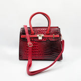 Crocodile-Print Handbag in Dark Red