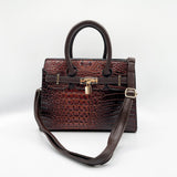 Crocodile-Print Handbag in Dark Brown