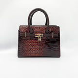 Crocodile-Print Handbag in Dark Brown