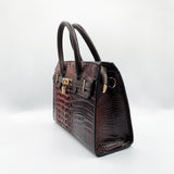 Crocodile-Print Handbag in Dark Brown