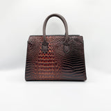 Crocodile-Print Handbag in Dark Brown