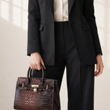 Crocodile-Print Handbag in Dark Brown