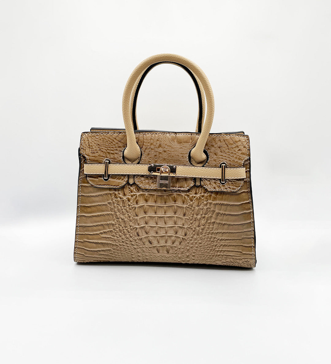 Crocodile-Print Handbag in Beige
