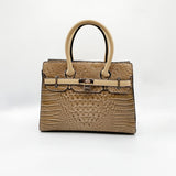 Crocodile-Print Handbag in Beige