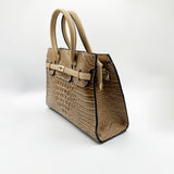 Crocodile-Print Handbag in Beige