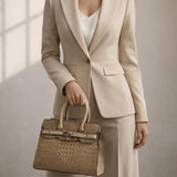 Crocodile-Print Handbag in Beige