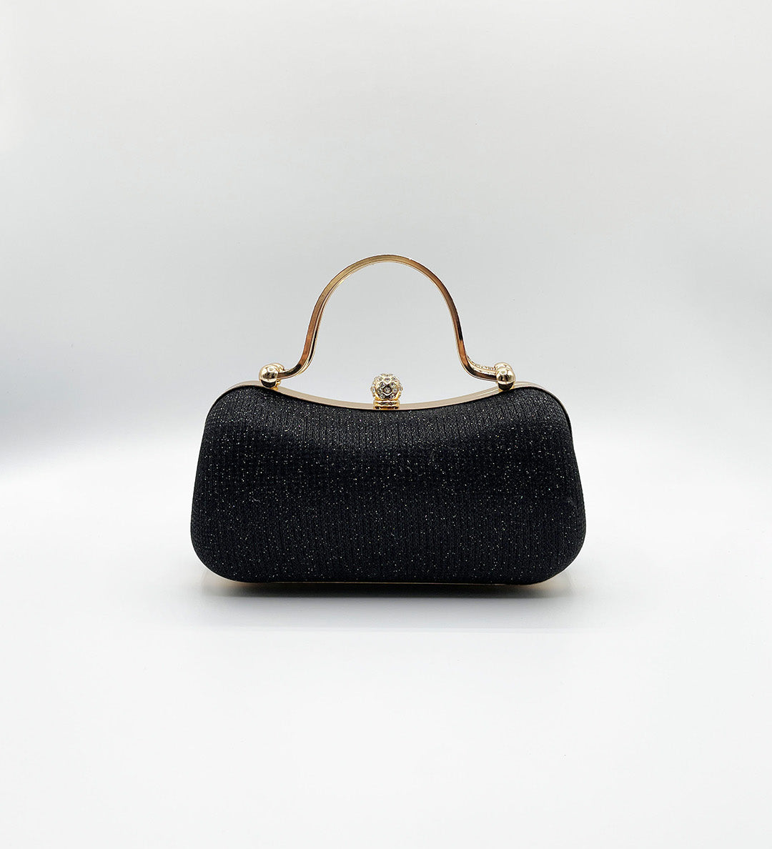 Diamonte Handle Glitter Clutch Bag with Chain Strap in Black