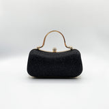 Diamonte Handle Glitter Clutch Bag with Chain Strap in Black