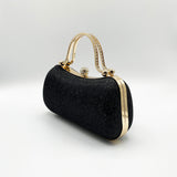 Diamonte Handle Glitter Clutch Bag with Chain Strap in Black