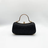 Diamonte Handle Glitter Clutch Bag with Chain Strap in Black