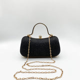 Diamonte Handle Glitter Clutch Bag with Chain Strap in Black