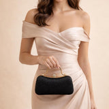 Diamonte Handle Glitter Clutch Bag with Chain Strap in Black