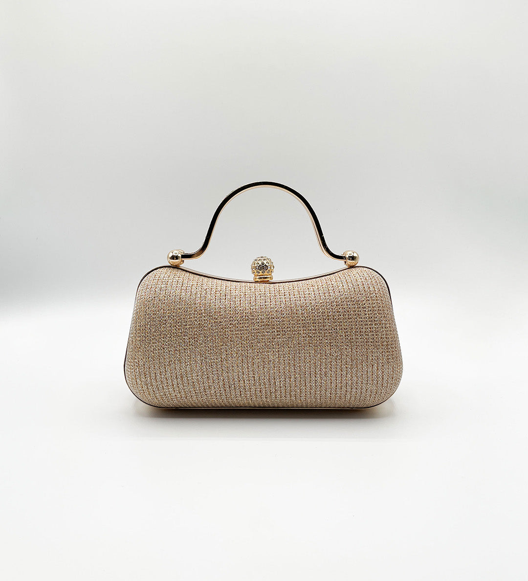 Diamonte Handle Glitter Clutch Bag with Chain Strap in Gold