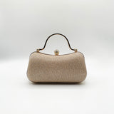 Diamonte Handle Glitter Clutch Bag with Chain Strap in Gold