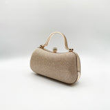 Diamonte Handle Glitter Clutch Bag with Chain Strap in Gold
