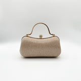 Diamonte Handle Glitter Clutch Bag with Chain Strap in Gold