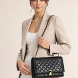 Luxury Quilted Shoulder Handbag with Chain Strap in Black