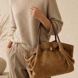 Vintage Soft Faux Suede Shoulder Bag in Brown