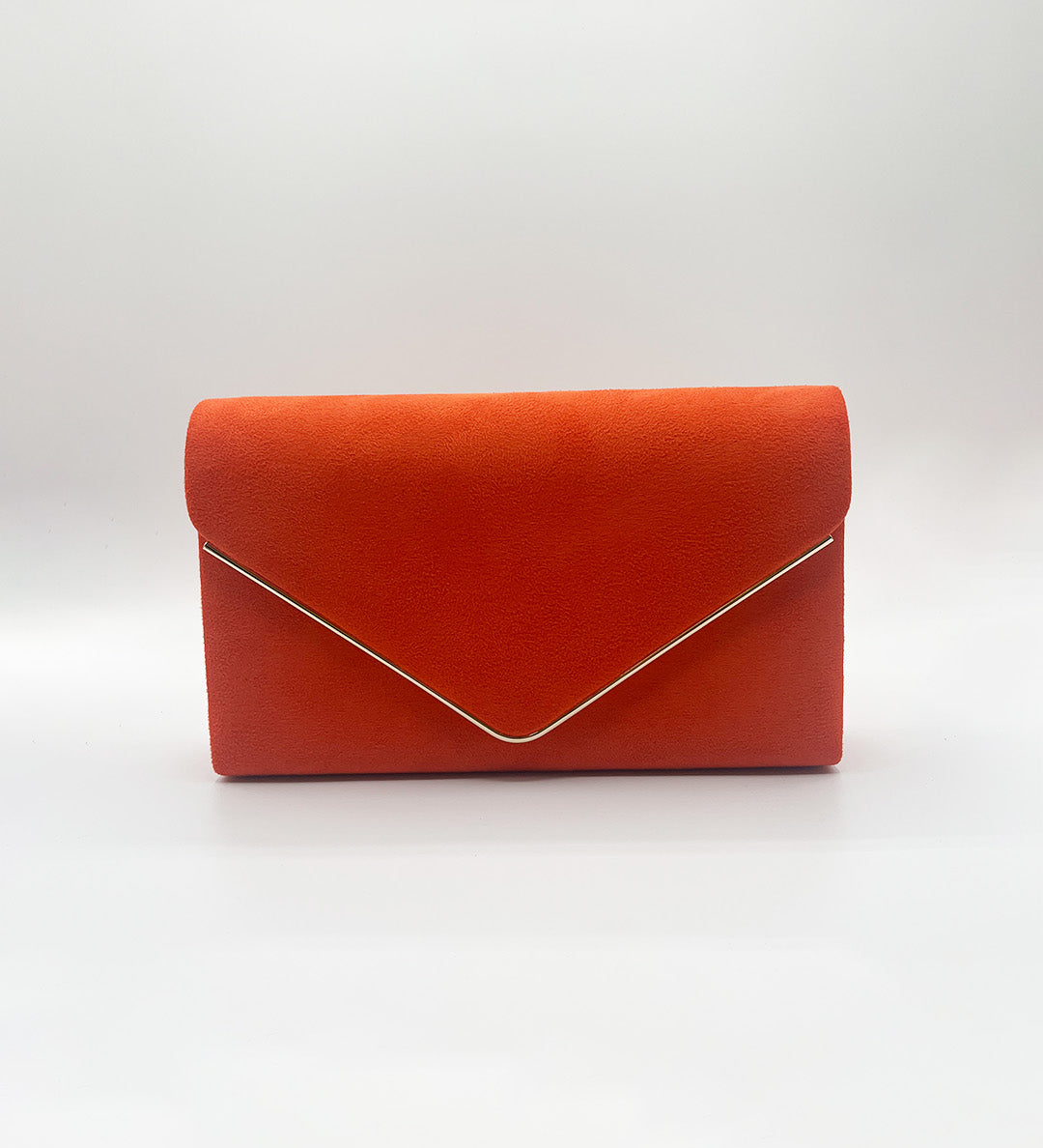 Faux Suede Envelope Evening Bag in Blood Orange
