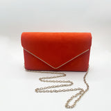 Faux Suede Envelope Evening Bag in Blood Orange