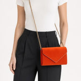 Faux Suede Envelope Evening Bag in Blood Orange