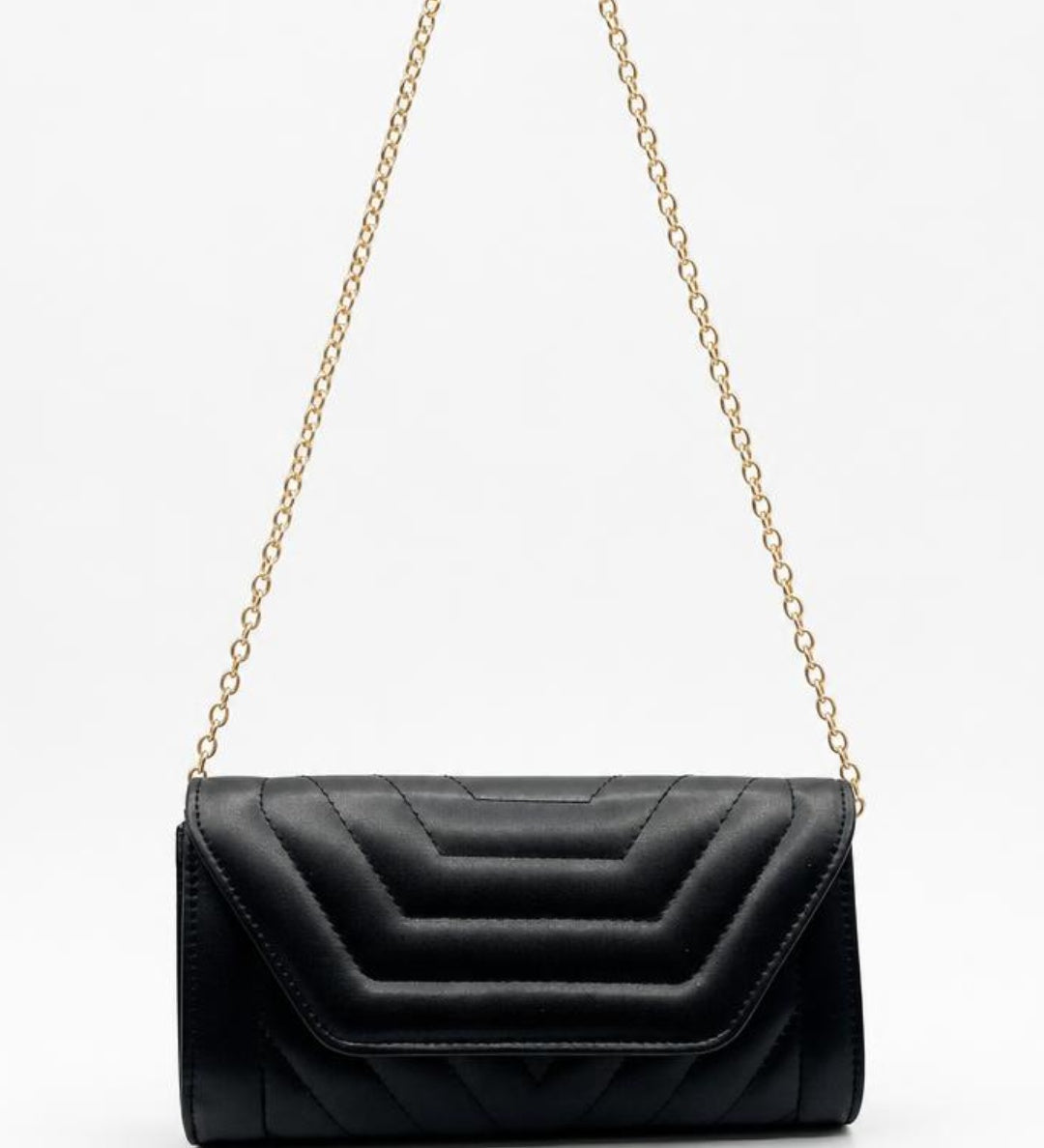 Quilted Chain Clutch Bag in Black