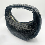Woven Hobo Chain Shoulder Bag in Black
