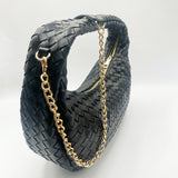 Woven Hobo Chain Shoulder Bag in Black