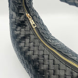 Woven Hobo Chain Shoulder Bag in Black