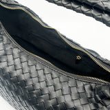 Woven Hobo Chain Shoulder Bag in Black