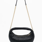 Woven Hobo Chain Shoulder Bag in Black