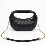 Woven Hobo Chain Shoulder Bag in Black