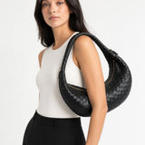 Woven Hobo Chain Shoulder Bag in Black