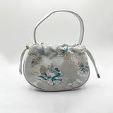 Jacquard Drawstring Handbag in Silver
